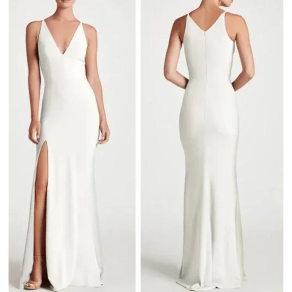 Dress The Population Iris Front-Slit Crepe Gown Ivory/White Dress Flowy Size XXS